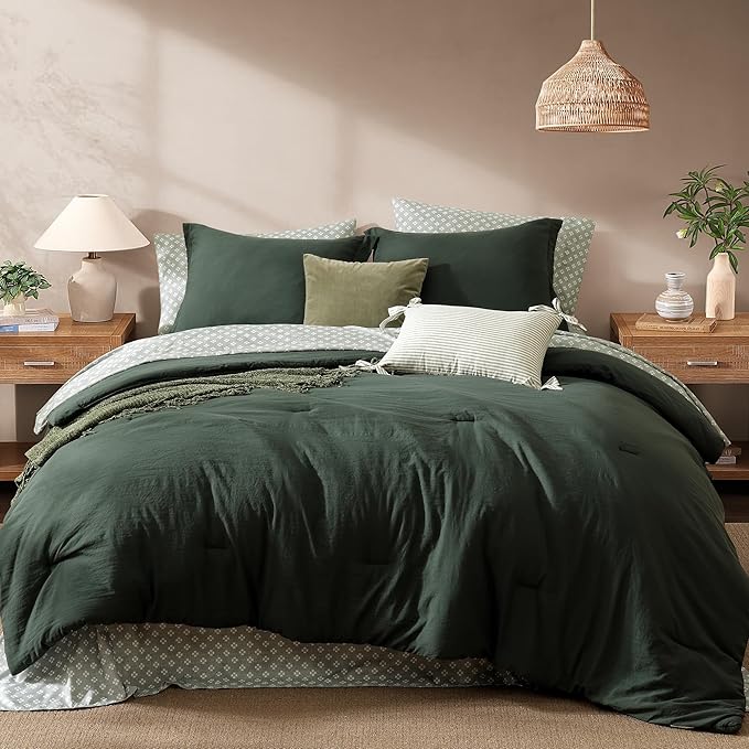 Monbix King Size Comforter Set - 7 Pieces Deep Forest Prewashed Bed in a Bag King Bedding Sets with Comforters, All Seasons Ultra Soft Comforter Bed Set with Sheets,Pillowcases & Shams
