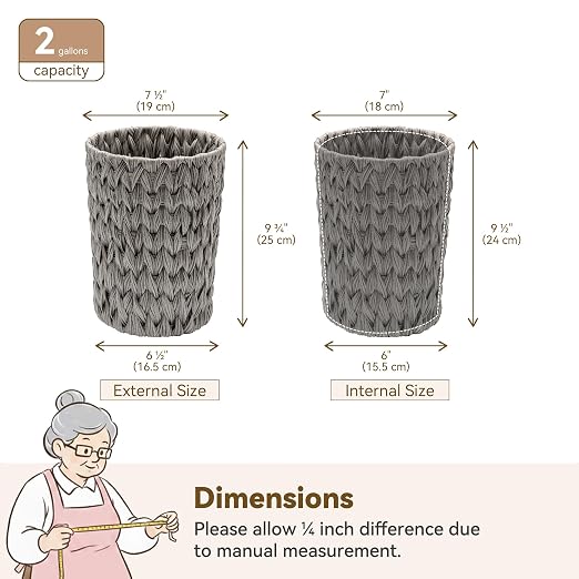GRANNY SAYS Small Wicker Trash Can, 2 Gallon Bathroom Waste Basket, Small Bathroom Garbage Can, Plastic Trash Basket for Decor, Round Wastebaskets for Office, Bedroom, Cabinet, Grey - Image 7