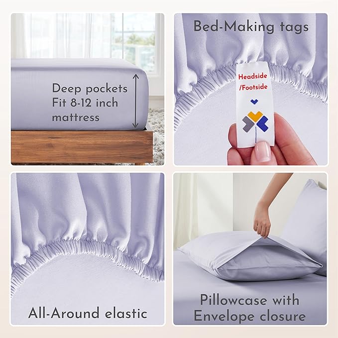 California Design Den Twin Sheets Set - Natural 100% Cotton Twin Bed Sheets, Soft Sateen Weave, Fully Elasticized 12" Pockets, Breathable and Durable Bedding - Lavender