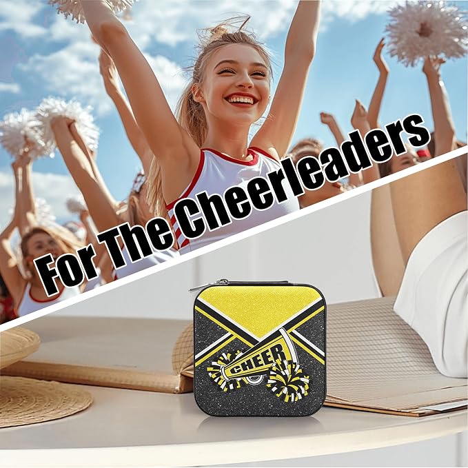 Cheerleader Travel Jewelry Case, Cheer Travel Jewelry Box for Women, Mini Jewelry Travel Case for Cheer Team, Cheerleader Gifts for Girls (Gold) - Image 4