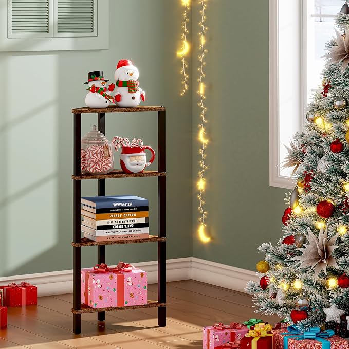 TUTOTAK Corner Shelf, 4-Tier Corner Bookshelf for Small Space, Narrow Display Corner Shelf Stand with Storage Rack, for Living Room, Bedroom, Rustic Brown BS05BB004 - Image 3