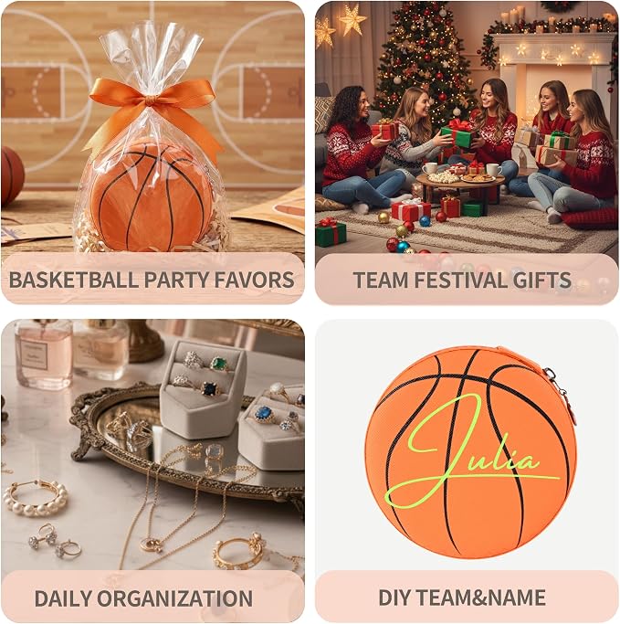 6 Packs Basketball Travel Jewelry Case Round Basketball Stuff Small Portable PU Leather Jewelry Box Organizer Storage Case for Team Athletes & Sports Enthusiasts Christmas Events & Milestones - Image 6