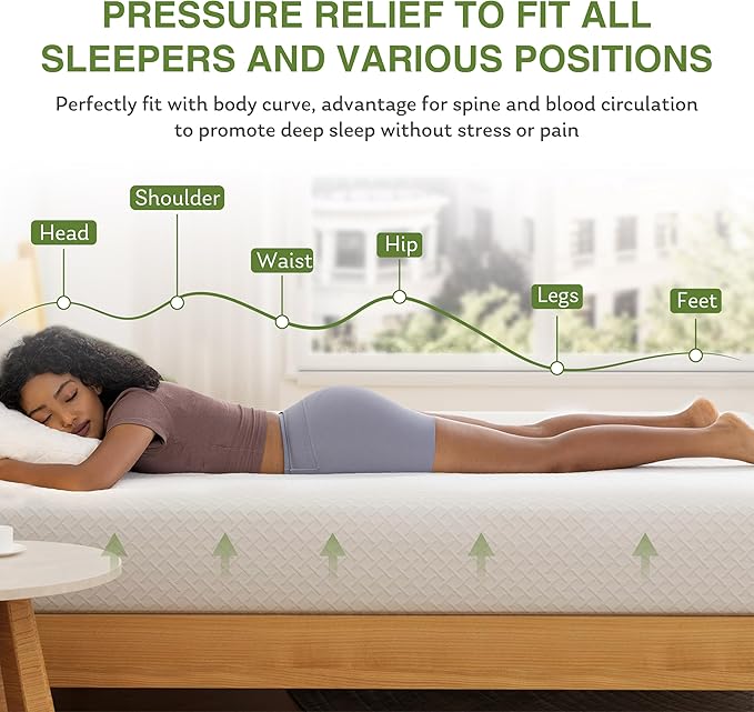 EGOHOME 8 Inch Short Queen Mattress, Memory Foam Mattress in a Box with Cooling Green Tea Gel, Relieve Pressure with Medium Firm Support, CertiPUR-US Certified, 60''L x 75''W, White