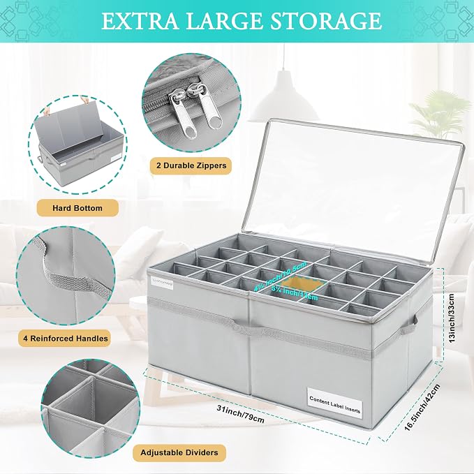 LUVHOMEE Shoe Organizer for Closet, Fits 24 Pairs, Large Shoe Box Storage Containers, Clear Foldable Shoe Storage Bins w/Bottom Support, Space Saving Closet Shoes Holder w/Reinforced Handles, Gray - Image 5