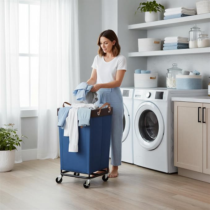 StorageWorks 160L Laundry Basket with Wheels, Large Rolling Hampers for Clothing Organizer, Dirty Clothes Basket for Hotel, Home, Closet, Dorm, Blue - Image 2