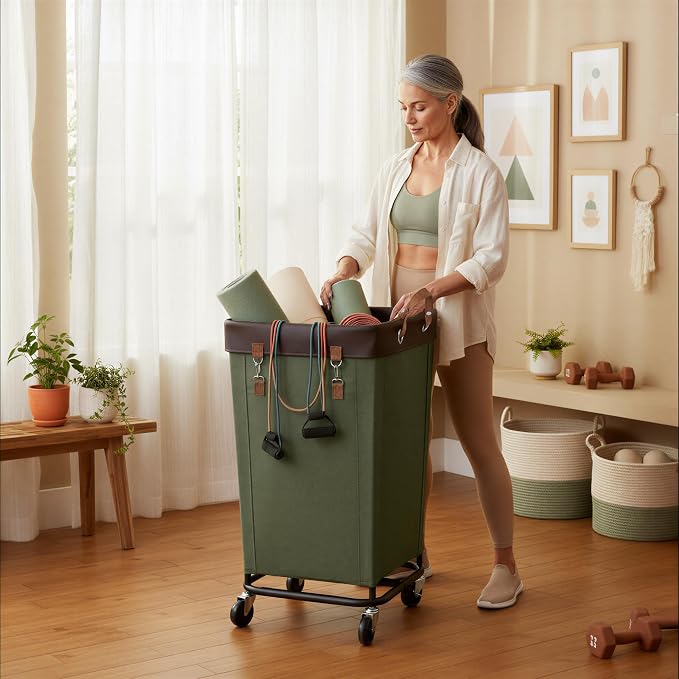 StorageWorks 160L Laundry Basket with Wheels, Large Rolling Hampers for Clothing Organizer, Dirty Clothes Basket for Hotel, Home, Closet, Dorm, Green - Image 7