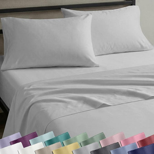 California Design Den Twin Bed Sheets Set - Natural 100% Cotton Sheets with 12" Pockets, Soft Sateen Weave, Breathable and Durable Bedding Set for Dorm Rooms, College (Light Grey)