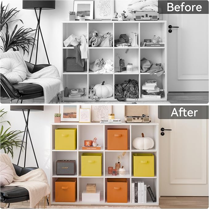 GRANNY SAYS 11 Inch Cube Storage Bins, Cube Storage Organizer, Fabric Storage Bins with Handle, Storage Cubes for Shelves, Closet, 3 Yellow & 3 Orange, 6-Pack - Image 8