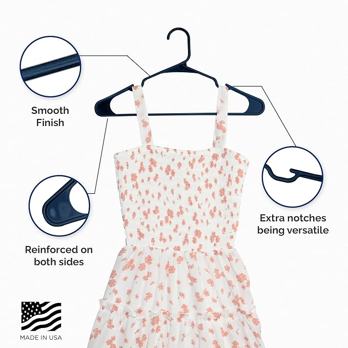 Closetselect Plastic Hangers 50 Pack - Space Saving Clothes Hangers, Made in USA, Durable & Strong Plastic Shirt & Coat Hanger with Notches & Shoulder Grooves, Non-Slip Hangers | Blue Sapphire - Image 5