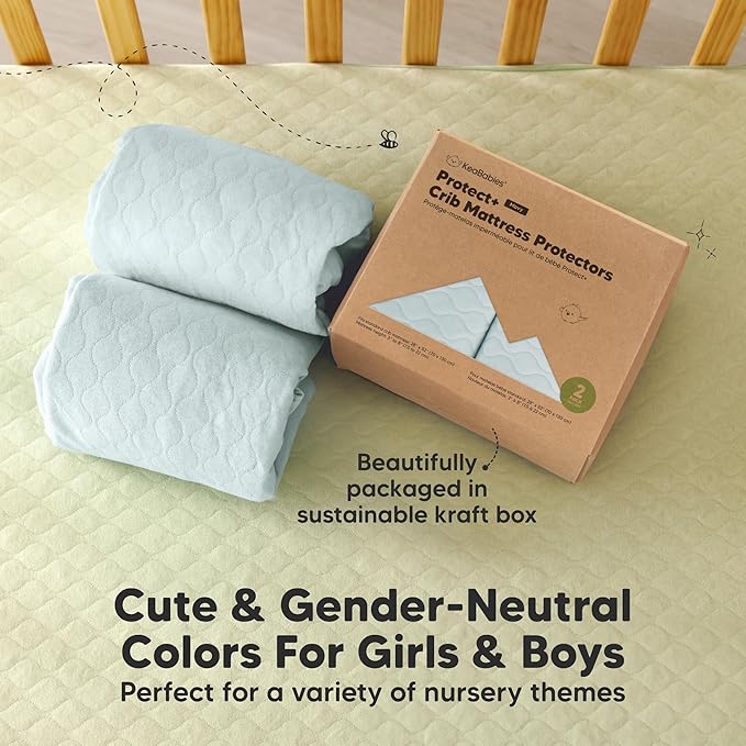 2-Pack Waterproof Crib Mattress Protector Cover Fitted - Quiet Baby Crib Mattress Pad Sheets, 52" x 28" Soft Quilted Cotton Baby Sheet, Machine Washable, Easy Fit, Durable (Frost/Mavy)