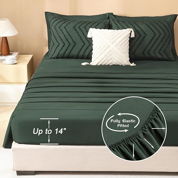 Litanika Forest Green King Size Comforter Set with Sheets - 7 Pieces Bed in a Bag King Boho Tufted Complete Bedding Sets with Comforter, Sheets, Pillowcases & Shams