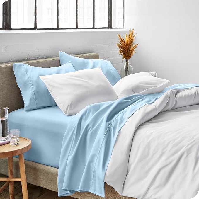 Bare Home Queen Sheet Set - 1800 Ultra-Soft Microfiber Queen Bed Sheets - Double Brushed - Deep Pockets - Easy Fit - 4 Piece Set - Bedding Sheets & Pillowcases (Queen, Light Blue)