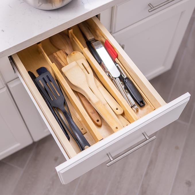 Fabsome Drawer Divider 6 Pack, Bamboo Kitchen Dividers Organizers Adjustable 17''-22'', Wooden Dresser Separators for Nursery Organization Clothes Socks Underwear Baby Clothing, with Soft Foam Ends - Image 3