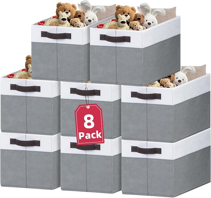 Criusia 8 Pack Closet Organizers and Storage Bins - Extra Large Storage Baskets for Organizing - Clothes Storage Bins for Shelves -Foldable Organizer Bins Totes for Toy Blanket, Dorm Room Essentials by Criusia
