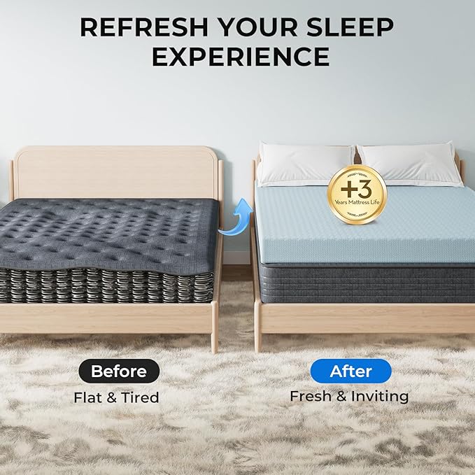 OhGeni 3 Inch Queen Memory Foam Mattress Topper Pad with Cover, Egg Crate Foam with Anti-Slip Base, Enhanced with Cooling Gel，Premium Comfort for Sleep & Back Pain Relief, Removable & Washable