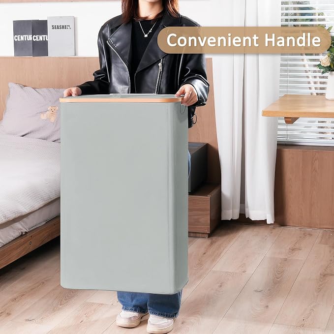 Vincona Slim Laundry Basket with Lid, Narrow Dirty Clothes Hampers for Laundry with Handle, Skinny Laundry Bin for Laundry Room, Dorm, Bedroom and Bathroom, 19.8 Gallon (75L) Silver Grey - Image 5