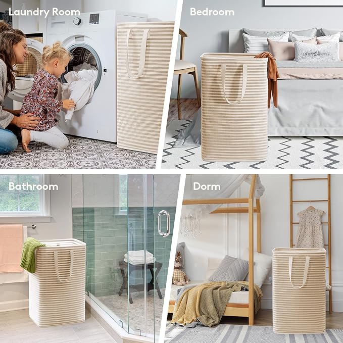 Lifewit 3 Pack Laundry Basket 80L Each, Collapsible Clothes Hamper with Reinforced Handles, Freestanding Waterproof Design for Bedroom and Laundry Room, Beige 240L Total - Image 5