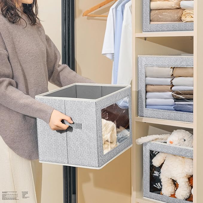 Homsorout Storage Bins with Lids, 6 Pack Large Storage Cubes with Window, Closet Bins with Lids & Handles, Fabric Box for Organizing Clothes, Towels, Books, Blended - Image 5