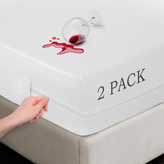 LUX Décor Full Zippered Mattress Encasement (Pack of 2) - 14 Inches Deep, Waterproof Mattress Protector - Breathable, Noiseless & Soft 6 Sided Cover - 54X75