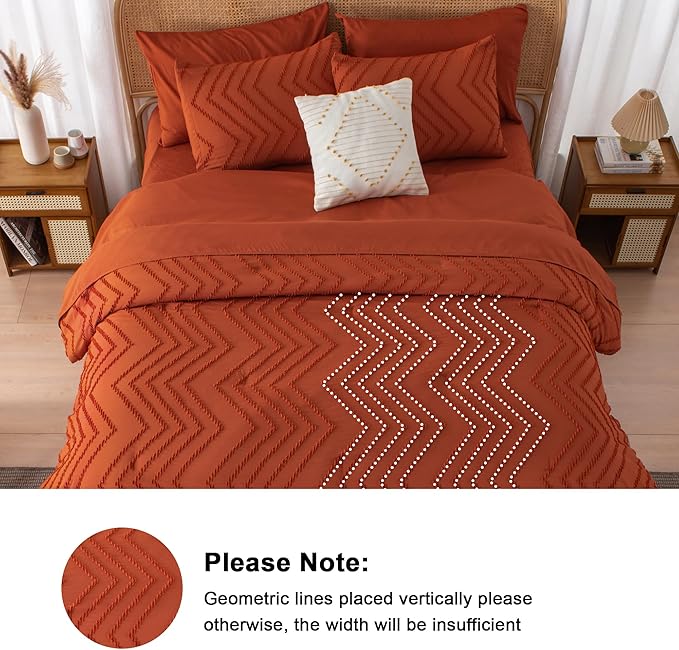 Litanika King Size Comforter Set with Sheets Burnt Orange - 7 Pieces Bed in a Bag King Boho Terracotta Complete Bedding Sets Rust Lightweight Bed Set with Comforter, Sheets, Pillowcases & Shams