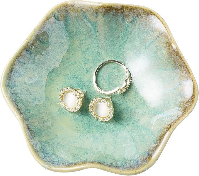 Jewelry Dish Tray, Ring Dish, Ceramic Trinket Tray, Key Bowl, Decorative Plate, for Friends Sisters Daughter Mother (Emerald Green) by BEUNAIZER