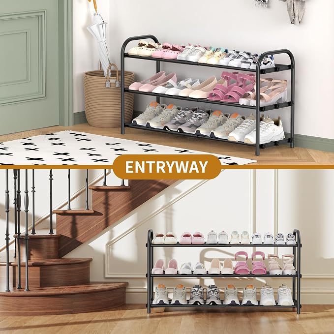 Hleelomi 3-Tier Expandable Shoe Rack,Adjustable Shoe Shelf Storage Organizer Heavy Duty Metal Free Standing Shoe Rack for Entryway, Closet,Living Room,Dorm,Black - Image 8