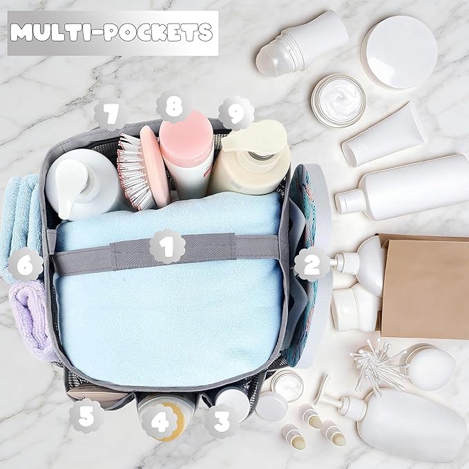 Attmu Mesh Shower Caddy Portable for College Dorm Room Camping Essentials, Shower Caddy Dorm with 9-Pockets, Large Capacity Hanging Basket Bathroom Bag for Toiletry, Swimming, Gym, Camp, Beach - Image 4