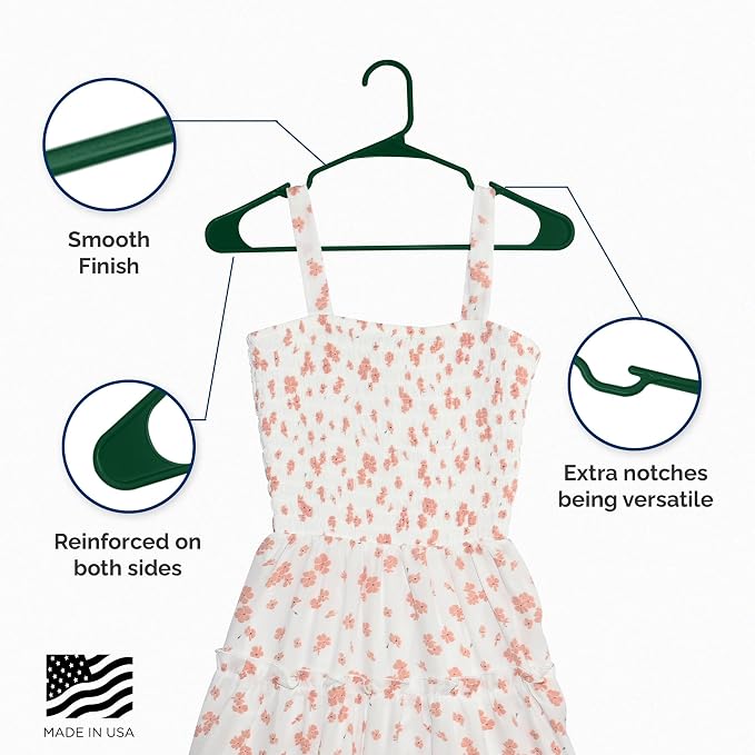 Closetselect Plastic Hangers 50 Pack - Space Saving Clothes Hangers, Made in USA, Durable & Strong Plastic Shirt & Coat Hanger with Notches & Shoulder Grooves, Non-Slip Clothing Hangers | Carpet Green - Image 5