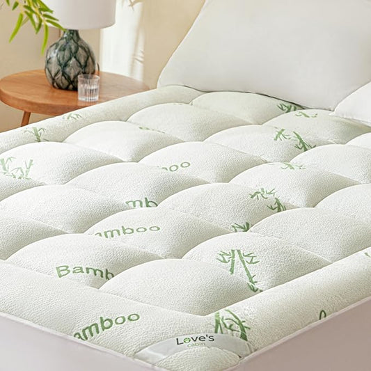 Love's cabin Twin Mattress Topper Viscose Derived from Bamboo, Thick Pillow Top Mattress Pad with Stretchable Pockets for 8"-20" Mattress, Breathable Cooling Mattress Topper for Hot Sleepers, Green