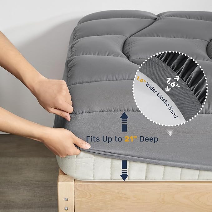 Unikome California King Mattress Pad Waterproof - Ergonomic Quilted Fitted Cal King Mattress Topper, 5-Layers Noiseless Washable Mattress Protector Cover with 8"-21" Deep Pocket (Grey,72x84)