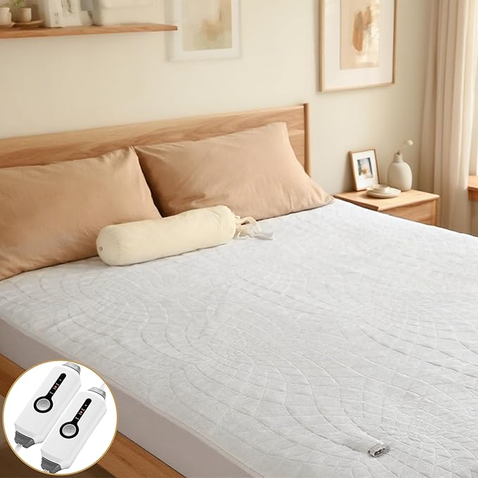 Electric Mattress Pad King Size 78"x80" with 10 Hours Auto Off 4 Heat Setting Dual Controller Fit Up to 15 Inch Deep Pocket, Machine Washable - White Diamond Printed Pattern