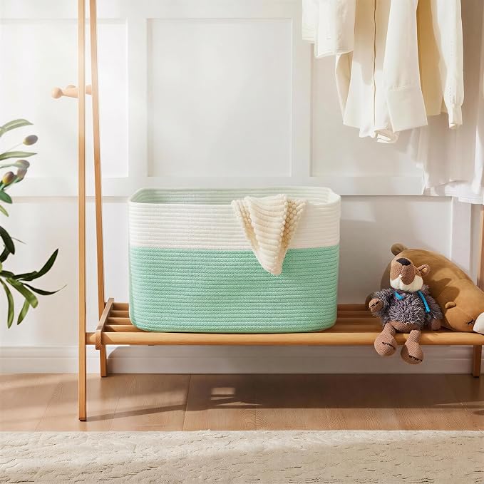 Artfeel Blanket Basket,Rectangle Woven Baskets for Storage,100L Laundry Basket for Decorative Nursery Blanket,Toys,Dirty Clothes and Magazine in Shelves,Baby Room,and Living Room - Image 4