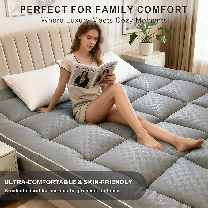 3 Inch Memory Foam Mattress Topper King Size Breathable Filled Soft Fluffy Supportive for Back Pain Relief, Bed Mattress Pad Pillow Topper with Extra Thick Padded Protector for 8"-21" Deep Pocket