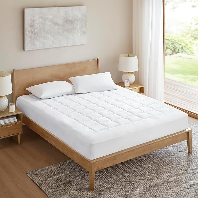 Madison Park Waterproof Mattress Protector, Cloud Soft Plush Mattress Cover, Overfilled Mattress Pad, Fitted Pocket Fits Up to 18 Inch, Machine Washable Bed Cover, White King