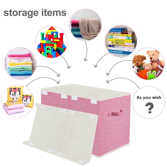 VERONLY Large Collapsible Toy Storage Box with Lid & Handles - Kids Organizer Chest for Toys, Clothes, Blankets (Pink, Nursery, Playroom, Bedroom)-24.5''×13''×16'' - Image 2