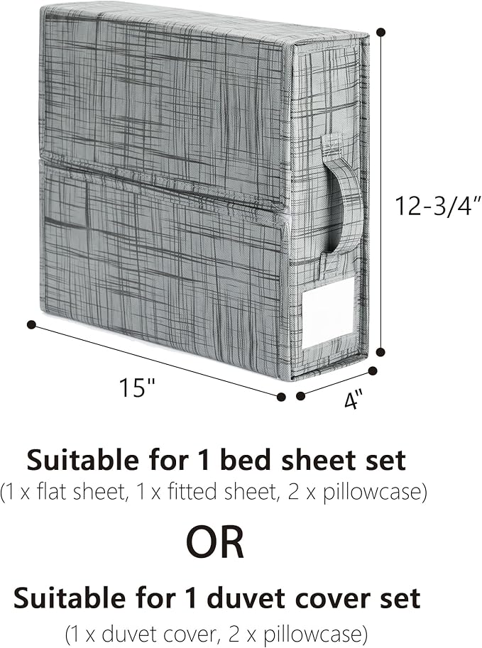 SUOCO SheetCube Bed Sheet Organizers and Storage 8 Pack, Foldable Linen Closet Organizer with Window and Label, Bedding Storage Box Container for, Duvet Cover Set, Bed Sheet Set - Pattern Grey - Image 6