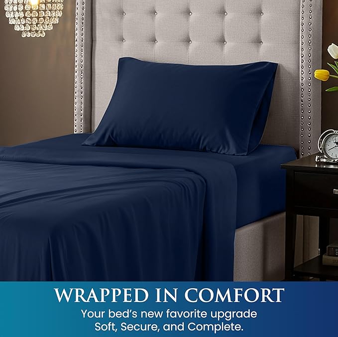 Utopia Bedding Twin Size 3 Piece Sheet Set - Brushed Microfiber - Soft Bed Sheets for Twin Size Bed Set - Includes 1 Fitted, 1 Flat, & 1 Pillow Case - Deep Pocket (Navy)