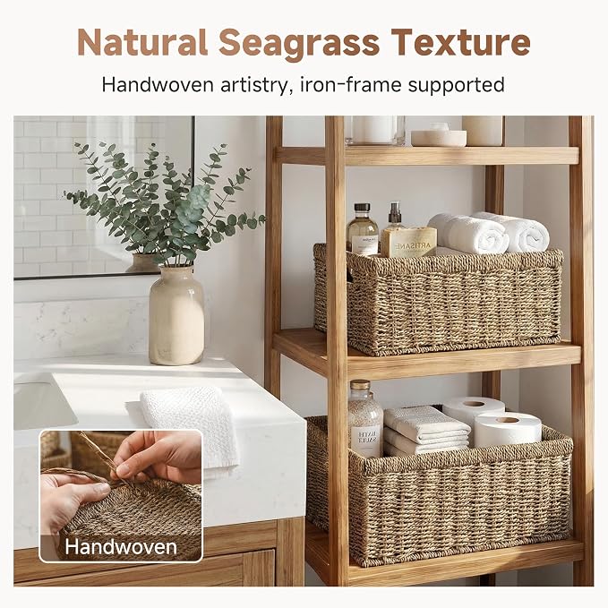 StorageWorks Wicker Storage Baskets, Handwoven Seagrass Basket for Organizing, Decorative Organizers with Built-in Handles, Set of 2 - Image 5