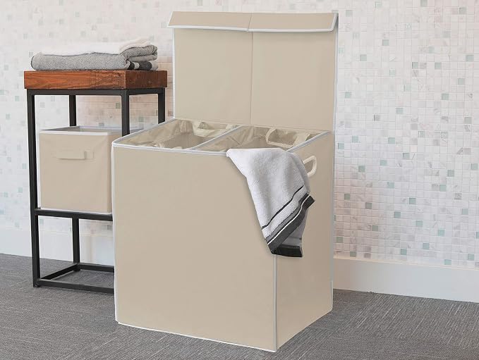 Simple Houseware Double Laundry Hamper with Lid and Removable Laundry Bags, Beige - Image 5