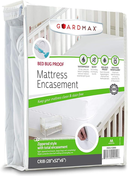 Guardmax Jersey Knitted Crib Size Zippered Mattress Encasement - Waterproof & Bed Bug Proof Mattress Protector - Comfortable, Soft, and Noiseless Zippered Bedding - Dust Mite Proof (28 x 52 x 6)