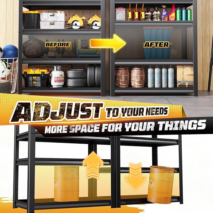 Garage Storage Shelves 5-Tier,Garage Storage System Shelves Adjustable,Storage Shelving for Basement,Pantry,Kitchen,Warehouse (1, 72" H x 46" W x 20" D) - Image 4