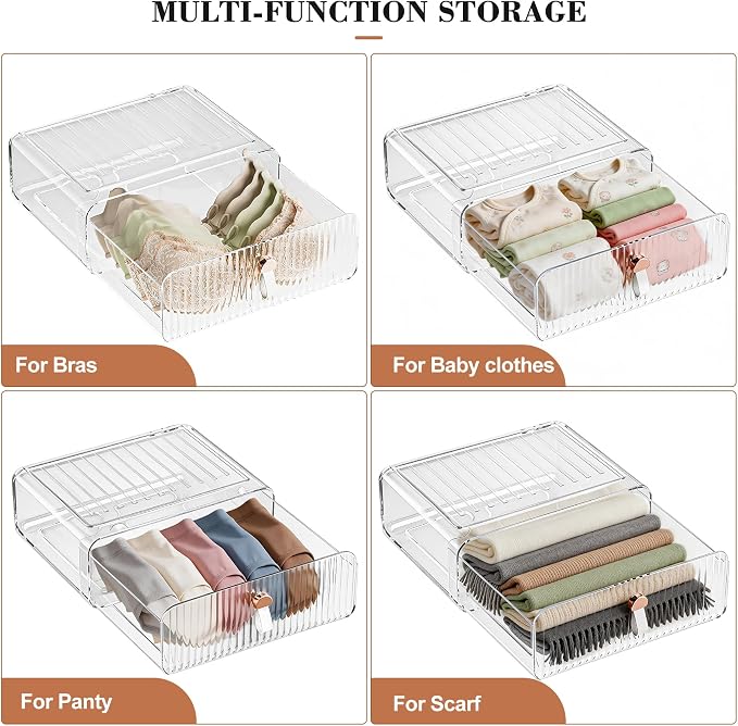 Neprock Underwear Drawer Organizer - Stackable Bra Organizer for Closet, 1 Cell Clear Acrylic Bra Storage Box, Closet Organizers and Storage for Lingerie, Undergarment, Baby Clothes, Scarf - Image 5