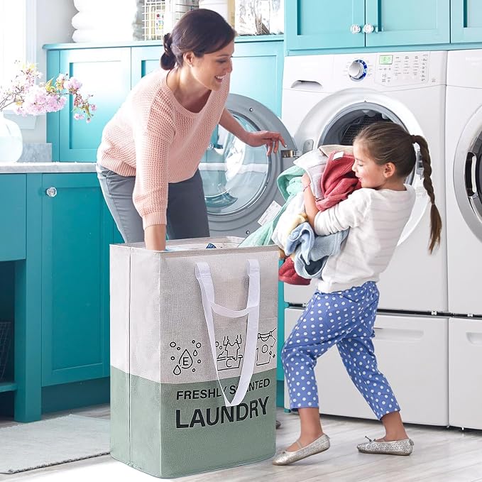 ELONG HOME Laundry Baskets, 92L Freestanding Laundry Basket with Handles, Waterproof Tall Collapsible Clothes Hamper for Dorm, Bedroom, Bathroom - Image 2