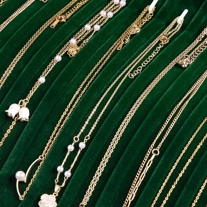 Frebeauty 15 Hooks Necklace Tray Velvet Neckalce Organizer with Clear Lid Lockable Necklace Holder Box Jewelry Organizer for Pendants Chains Necklace Jeweley Tray for Women Girl (Blackish Green) - Image 6
