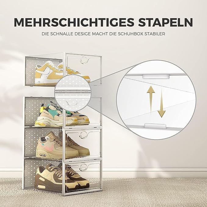 Pinkpum XXL Larger Shoe Storage Boxes Fit Size 14, Clear Plastic Stackable Shoe Organizer 6 Pack Sneaker Storage for Sneakerheads Shoe Containers - Image 3