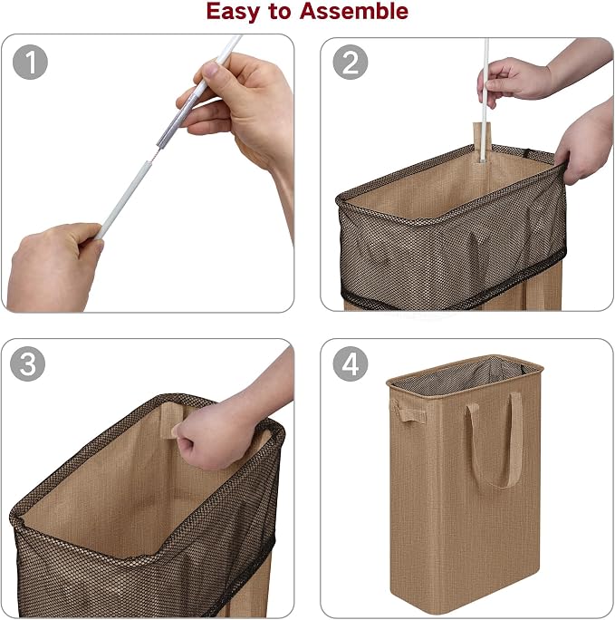 efluky Slim Laundry Basket, Narrow Laundry Hamper with Handles, Collapsible Dirty Clothes Hamper, Tall Laundry Bin for Laundry Room, Dorm and Bedroom, 19.8 Gallon (75L) Flax Brown - Image 7