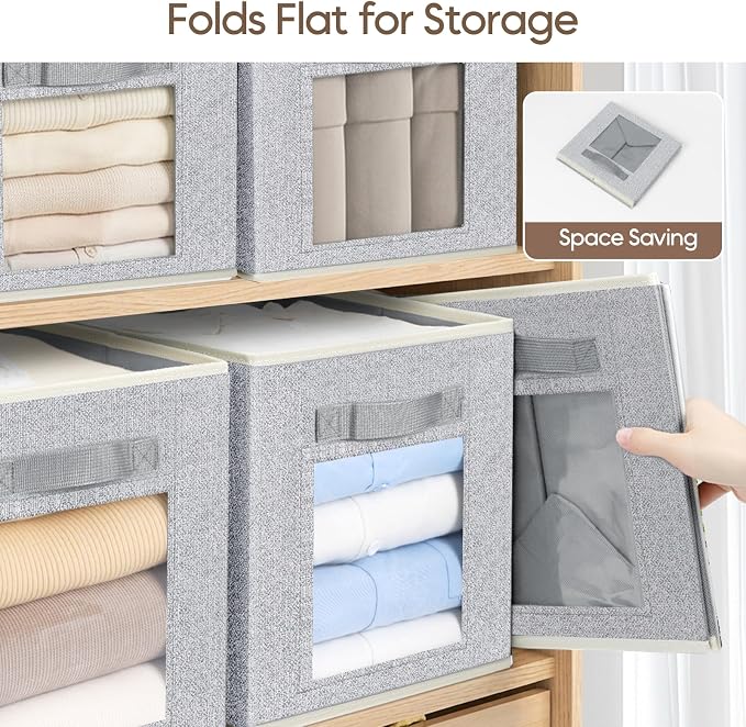 Homsorout Foldable Storage Cubes - Cubby Storage Organizer with Window, Decorative Baskets for Organizing, 11 Inch Fabric Cube Shelf Bins, Set of 10, Light Gray - Image 8