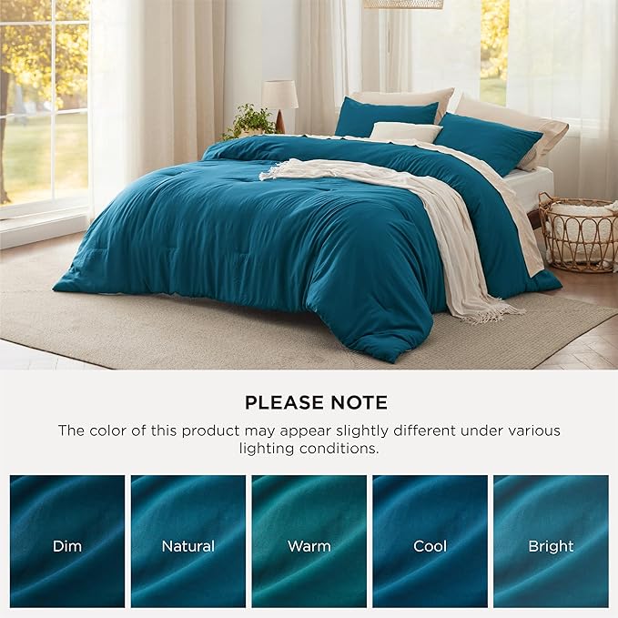 Bedsure Full Comforter Set, Teal Soft Prewashed Bedding for All Seasons, 3 Pieces GentleSoft™ Bed Set, 1 Lightweight Comforter (82"x86") and 2 Pillowcases (20"x26")