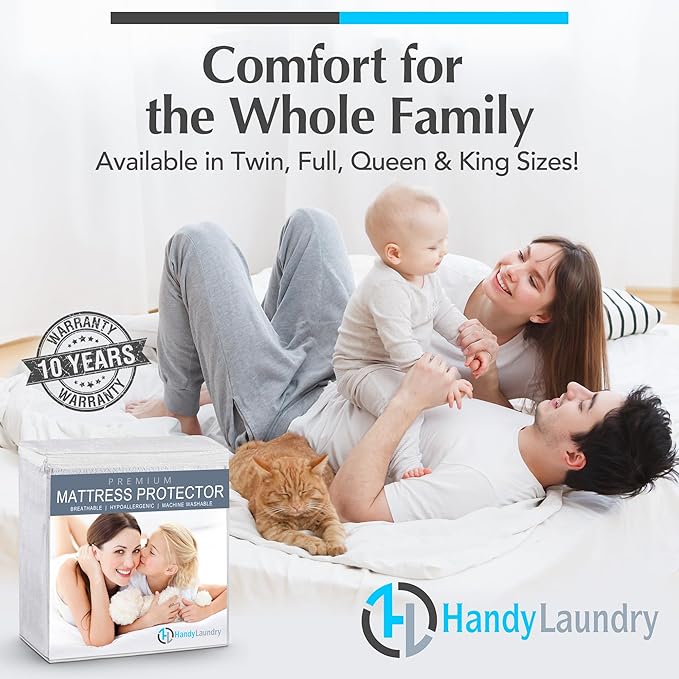 Handy Laundry Waterproof Mattress Protector – Breathable, Machine-Washable Mattress Cover – Perfect for Kids, Adults, and Pets – Extends Mattress Life. (King Size)