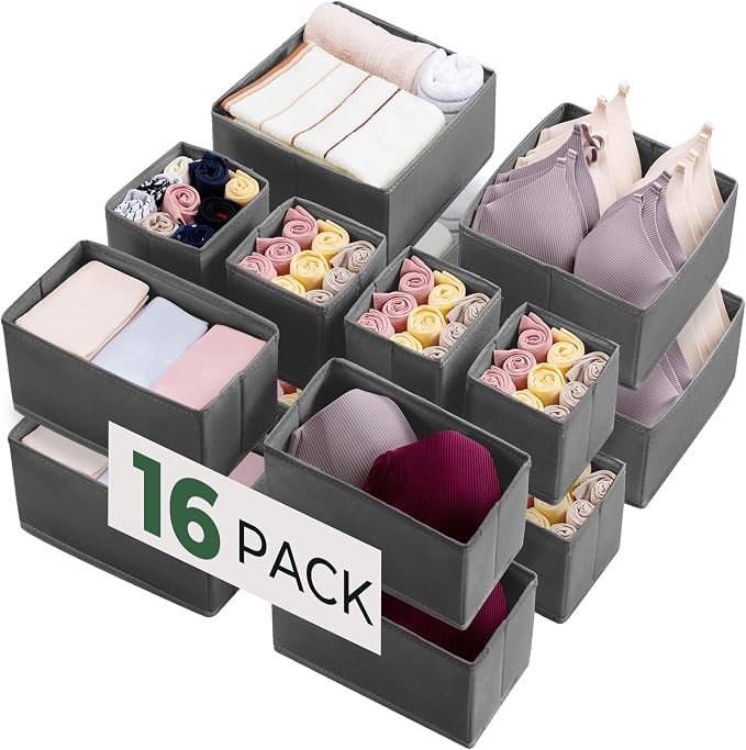 Kootek 16 Pack Drawer Organizer Clothes, Dresser Drawer Organizers for Clothing Fabric Foldable Closet Organizers and Storage Bins for Baby Clothes, Nursery, Underwear, Bras, Socks by Kootek